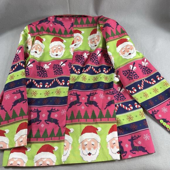 Ugly Christmas Men's Blazer XL (46-48) Pink Green Santa Reindeer Holiday Party - Picture 3 of 16
